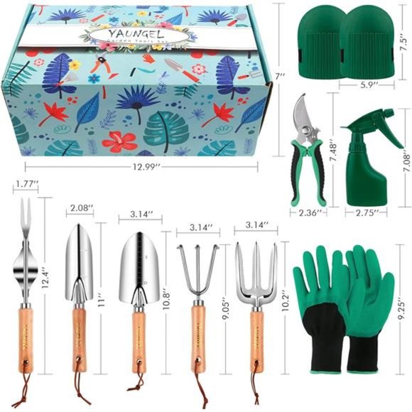 Garden Tools Set, Heavy Duty Stainless Steel Hand Tools w/ Wooden Handle + Bag - Picture 7 of 7